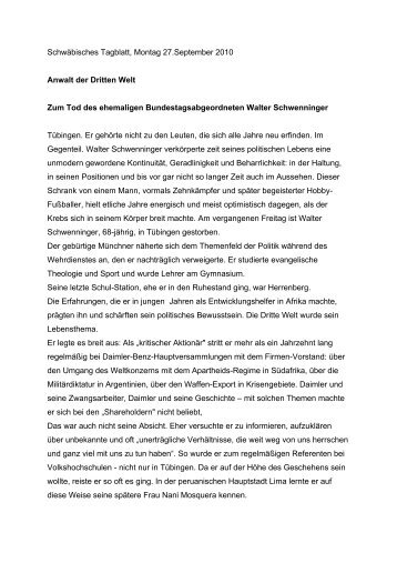 Schwäbisches Tagblatt, Montag 27.September 2010 Anwalt der ...