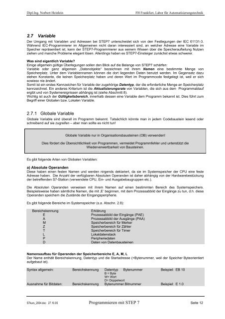 Simatic S7 von Siemens - Portal Automatisierungstechnik der tsm