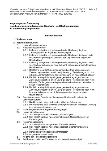 Regelungen zur Überleitung vom kameralen zum doppischen ...