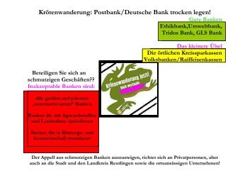 Krötenwanderung: Postbank/Deutsche Bank trocken legen!