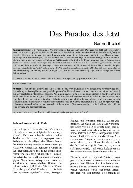 Das Paradox des Jetzt - Doris Bischof-Koehler und Norbert Bischof