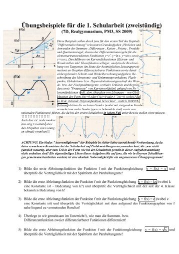 Übungsbeispiele für die 1. Schularbeit (zweistündig) - Matheprof.at