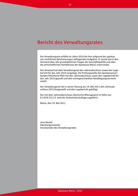 Jahresabschluss 2010 - Sparkasse Mainz