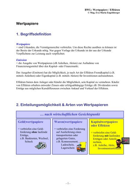 Wertpapiere 1 Begriffsdefinition 2 Schule At