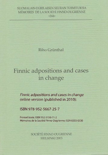 Riho Grünthal: Finnic adpositions and cases in change