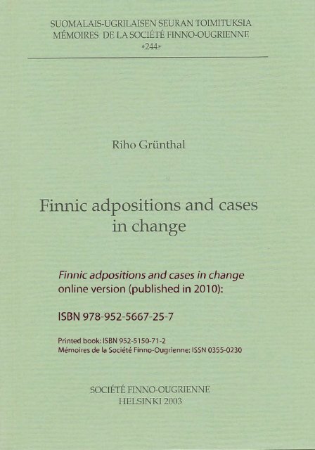 Riho Grünthal: Finnic adpositions and cases in change