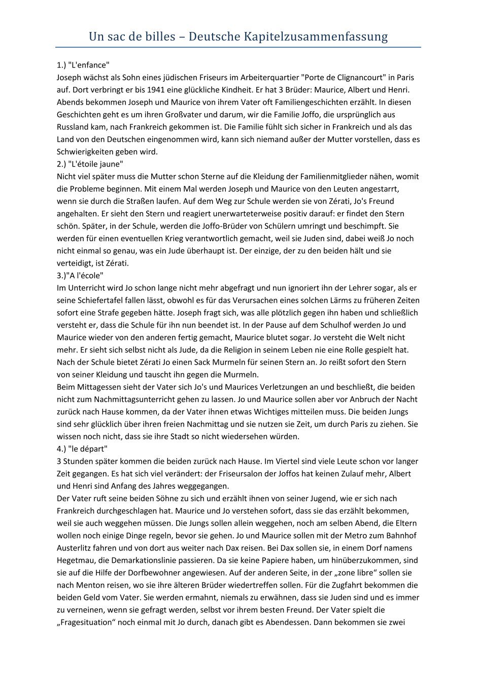 Un Sac De Billes Chapter 1 Summary