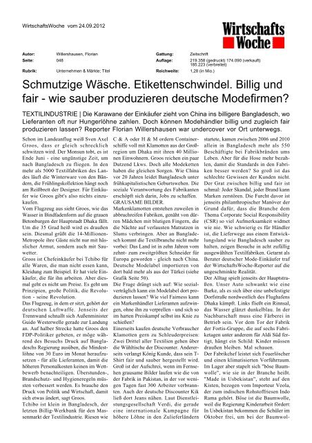 Schmutzige Wäsche. Etikettenschwindel. Billig und fair - wie sauber ...