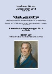 Hebelbund Lörrach Jahresschrift 2012 Ästhetik, Lyrik und Prosa ...