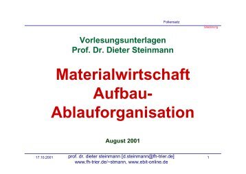 Materialwirtschaft Aufbau - Prof Dr Dieter Steinmann FH Trier