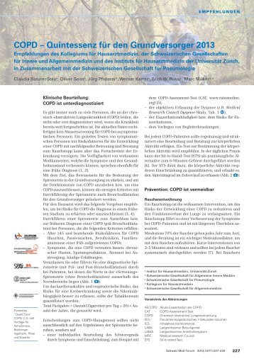 COPD – Quintessenz für den Grundversorger 2013 - Swiss Medical Forum