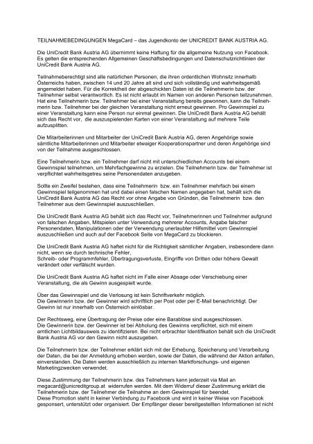 Das Jugendkonto Der Unicredit Bank Austria Ag Die