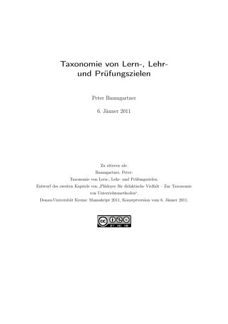 Taxonomie von Lern-, Lehr- und Prüfungszielen - Peter Baumgartner