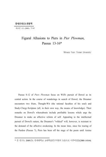 Figural Allusions to Piers in Pier Plowman, Passus 13-16*1)