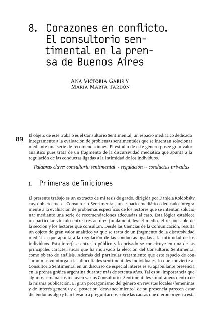 8. Corazones en conflicto. El consultorio sentimental en la prensa ...