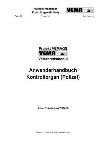 Anwenderhandbuch Kontrollorgan (Polizei) - VEMAGS