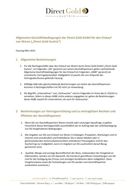 Allgemeine Geschäftsbedingungen der Direct Gold GmbH für den ...