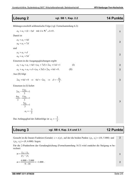 Lösung 1 - Klausurensammlung HFH Hamburger Fern Hochschule ...