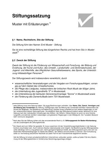 Muster einer Stiftungssatzung mit Erläuterungen - Baden-Württemberg