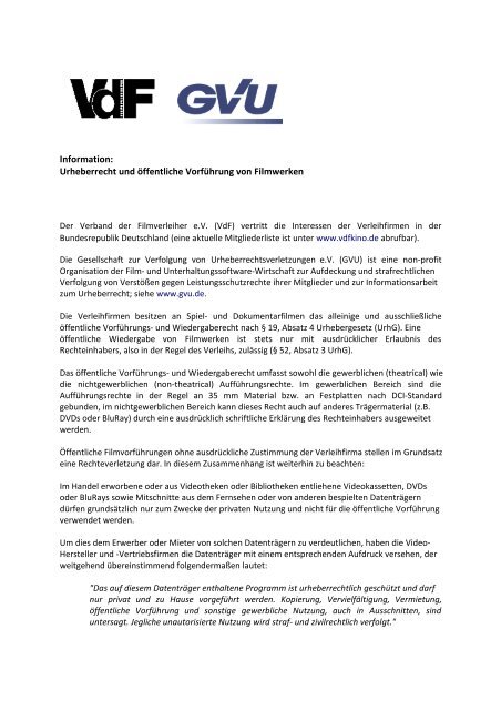 Vdf Und Gvu Zur Offentlichen Filmnutzung Mplc