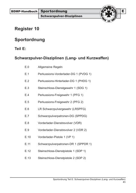 Register 10 - Sportordnung, Teil E: Schwarzpulver-Disziplinen