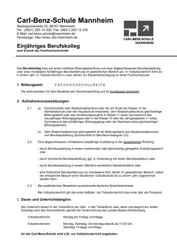 Informationsblatt - Carl-Benz-Schule Mannheim