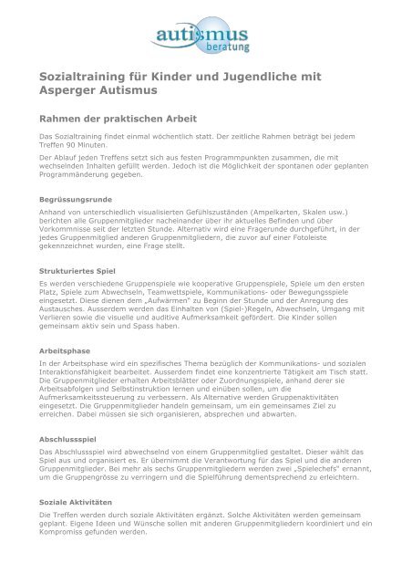 Sozialtraining Fur Kinder Und Jugendliche Mit Asperger Autismus