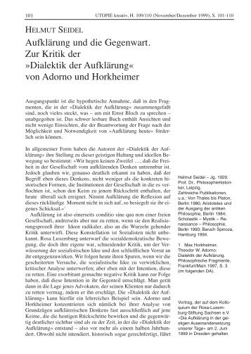 Aufklärung und die Gegenwart. Zur Kritik der »Dialektik der ...