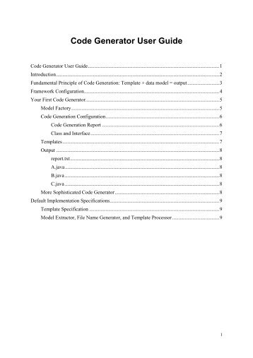 Code Generator User Guide - Codejen Framework - SourceForge