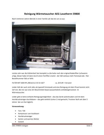 Reinigung Wärmetauscher AEG Lavatherm 59800 - Teamhack