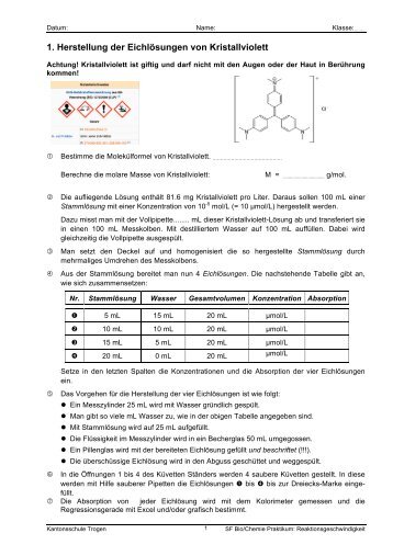 1. Herstellung der Eichlösungen von Kristallviolett - Kantonsschule ...