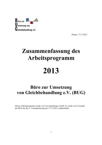 Zusammenfassung Arbeits-programm 2013 - Büro zur Umsetzung ...
