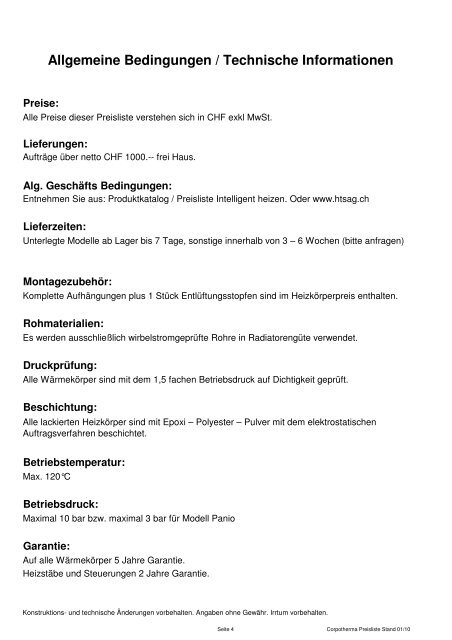 Preisliste Wärmekörper (pdf) - HTS System AG