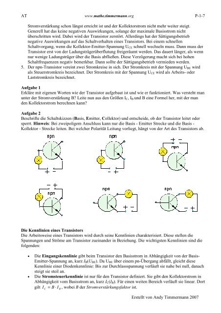 AT P-1-7 Erstellt von Andy Timmermann 2007 Der Transistor Der ...