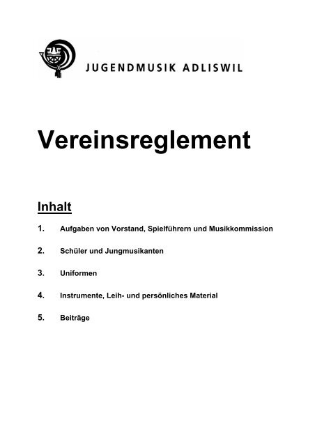 Vereinsreglement - Jugendmusik Adliswil