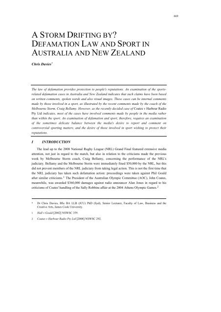 defamation law and sport in australia and new zealand - Victoria ...