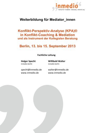 Konflikt-Perspektiv- Analyse (KPA) - Inmedio