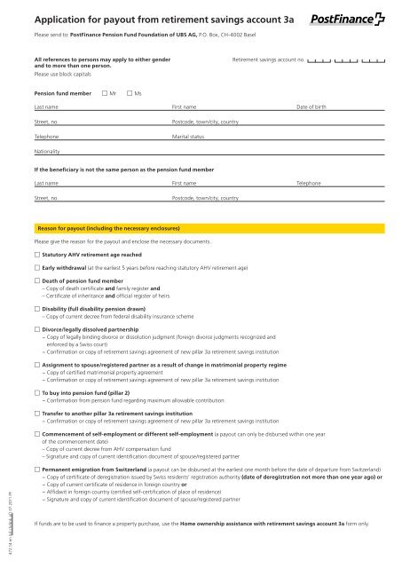 Application For Payout From Retirement Savings Account 3a