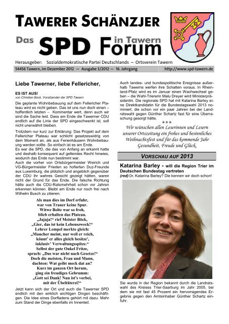 Tawerer Schänzjer 4/2009 - SPD Ortsverein Tawern