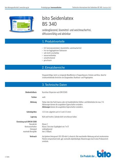 Technisches Datenblatt BS 340 - Bito AG