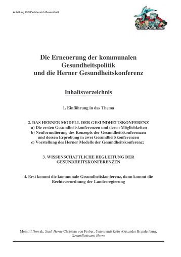 Die Erneuerung der kommunalen Gesundheitspolitik und die Herner ...