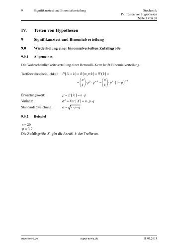 IV. Testen von Hypothesen - SUPERNOWA.de