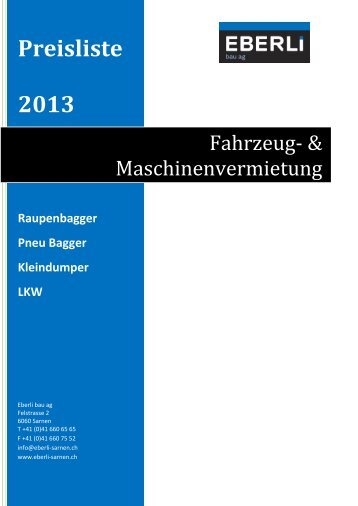 Maschinenliste inkl. Preise - Eberli, Sarnen