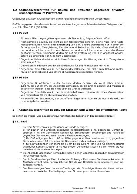 Merkblatt Nachbarrecht und Abstandsvorschriften - Biberstein