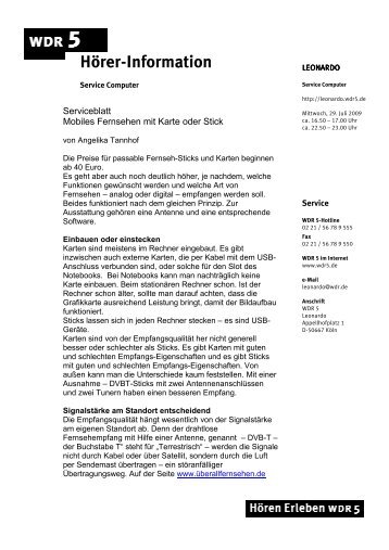 Hörerinformation - WDR 5