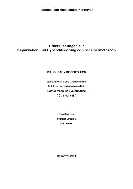 Untersuchungen zur Kapazitation und Hyperaktivierung equiner ...