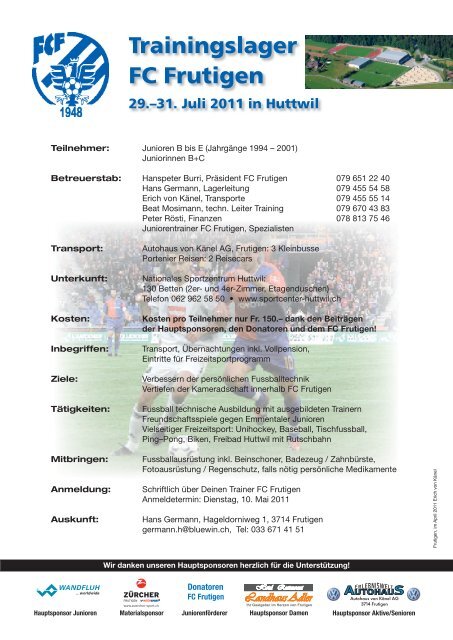 Anmeldung Trainingslager FC Frutigen