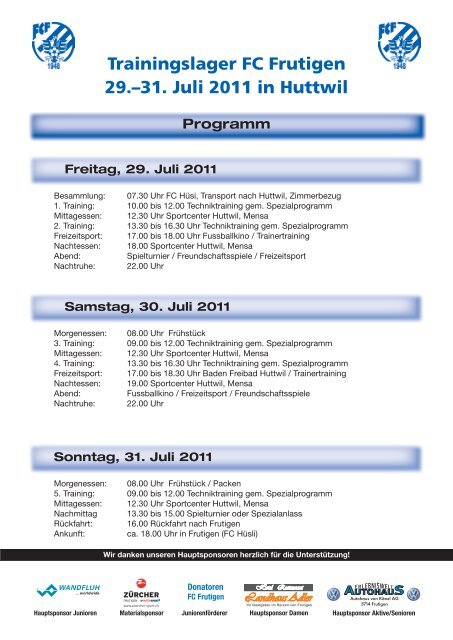 Anmeldung Trainingslager FC Frutigen