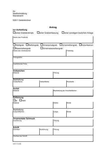 Antrag auf Genehmigung eines Grabmales