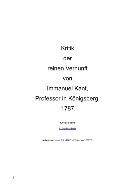 Kritik Der Reinen Vernunft Von Immanuel Kant Professor In